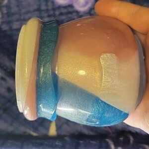 Handmade Resin White, Pink & Blue Jar (Imperfect; Visible Bubbles & Bumpy Edges)